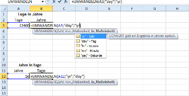 Formel: Tage und Jahre in Excel umwandeln