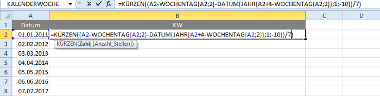 Excel-Formel für Kalenderwochen in Excel 2007 und älteren Versionen