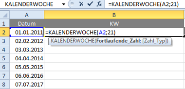 Excel-Formel für Kalenderwochen in Excel 2010
