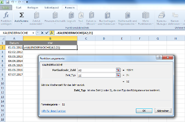 Excel-Formel für Kalenderwochen über Menü bestimmen - Schritt 2