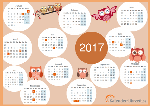 Motivkalender 2017 mit Eulen als PDF