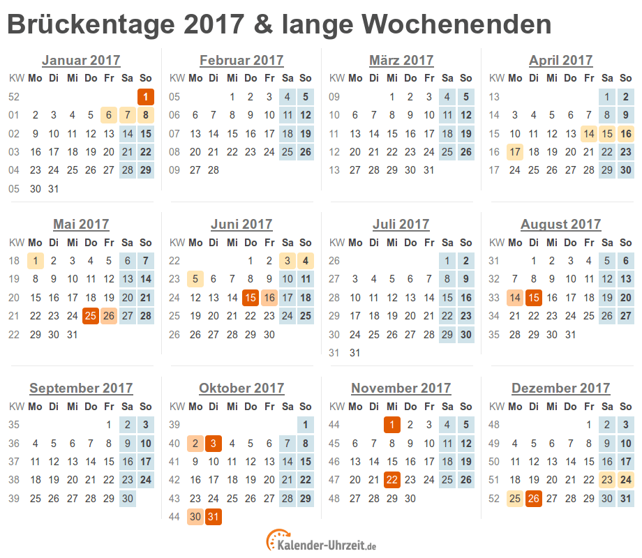 Brückentage 2017 im Kalender
