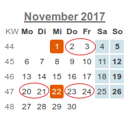 Kalenderblatt: November 2017