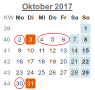 Kalenderblatt: Oktober 2017