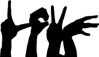 LOVE mit dem Fingeralphabet der Gehörlosen dargestellt