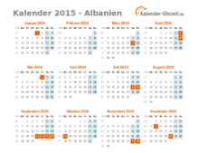 Kalender 2015 Albanien mit Feiertagen