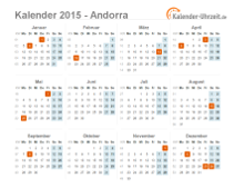 Kalender 2015 Andorra mit Feiertagen zum Downloaden und Ausdrucken Kalender 2015 Andorra mit Feiertagen