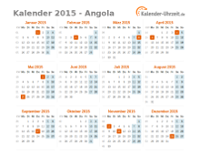 Kalender 2015 Angola mit Feiertagen zum Downloaden und Ausdrucken Kalender 2015 Angola mit Feiertagen