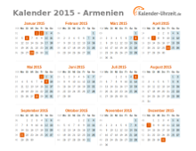 Kalender 2015 Armenien mit Feiertagen zum Downloaden und Ausdrucken Kalender 2015 Armenien mit Feiertagen