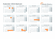 Kalender 2015 Bahrain mit Feiertagen zum Downloaden und Ausdrucken Kalender 2015 Bahrain mit Feiertagen