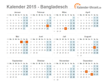 Kalender 2015 Bangladesch mit Feiertagen zum Downloaden und Ausdrucken Kalender 2015 Bangladesch mit Feiertagen