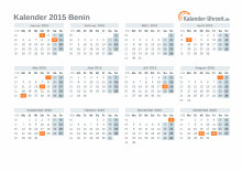 Kalender 2015 Benin mit Feiertagen