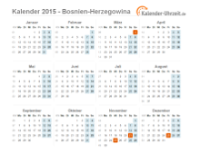 Kalender 2015 Bosnien-Herzegowina mit Feiertagen