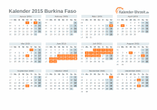 Kalender 2015 Burkina Faso mit Feiertagen zum Downloaden und Ausdrucken Kalender 2015 Burkina Faso mit Feiertagen