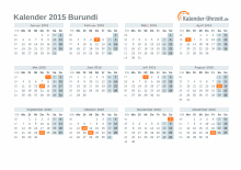Kalender 2015 Burundi mit Feiertagen