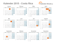 Kalender 2015 Costa Rica mit Feiertagen zum Downloaden und Ausdrucken Kalender 2015 Costa Rica mit Feiertagen