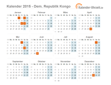 Kalender 2015 Dem. Republik Kongo mit Feiertagen