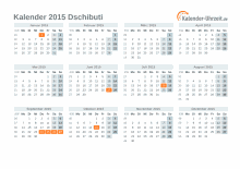 Kalender 2015 Dschibuti mit Feiertagen