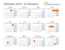 Kalender 2015 El Salvador mit Feiertagen zum Downloaden und Ausdrucken Kalender 2015 El Salvador mit Feiertagen