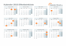 Kalender 2015 Elfenbeinküste mit Feiertagen