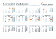 Kalender 2015 Elfenbeinküste mit Feiertagen zum Downloaden und Ausdrucken Kalender 2015 Elfenbeinküste mit Feiertagen