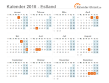 Kalender 2015 Estland mit Feiertagen