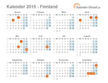 Kalender 2015 Finnland mit Feiertagen