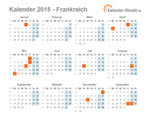Kalender 2015 Frankreich mit Feiertagen