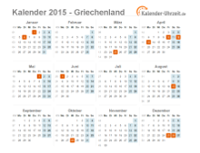 Kalender 2015 Griechenland mit Feiertagen zum Downloaden und Ausdrucken Kalender 2015 Griechenland mit Feiertagen