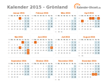 Kalender 2015 Grönland mit Feiertagen zum Downloaden und Ausdrucken Kalender 2015 Grönland mit Feiertagen