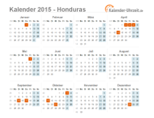 Kalender 2015 Honduras mit Feiertagen