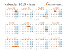 Kalender 2015 Iran mit Feiertagen zum Downloaden und Ausdrucken Kalender 2015 Iran mit Feiertagen