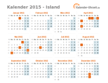 Kalender 2015 Island mit Feiertagen