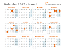 Kalender 2015 Island mit Feiertagen zum Downloaden und Ausdrucken Kalender 2015 Island mit Feiertagen