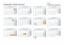 Kalender 2015 Jemen mit Feiertagen zum Downloaden und Ausdrucken Kalender 2015 Jemen mit Feiertagen