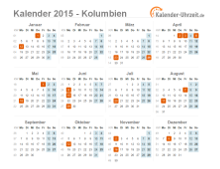 Kalender 2015 Kolumbien mit Feiertagen zum Downloaden und Ausdrucken Kalender 2015 Kolumbien mit Feiertagen