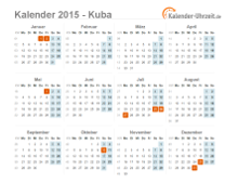 Kalender 2015 Kuba mit Feiertagen zum Downloaden und Ausdrucken Kalender 2015 Kuba mit Feiertagen