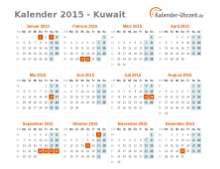 Kalender 2015 Kuwait mit Feiertagen zum Downloaden und Ausdrucken Kalender 2015 Kuwait mit Feiertagen