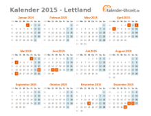 Kalender 2015 Lettland mit Feiertagen