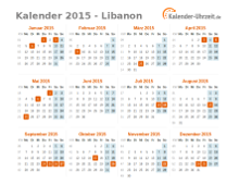 Kalender 2015 Libanon mit Feiertagen zum Downloaden und Ausdrucken Kalender 2015 Libanon mit Feiertagen