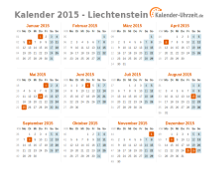 Kalender 2015 Liechtenstein mit Feiertagen