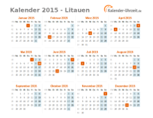 Kalender 2015 Litauen mit Feiertagen