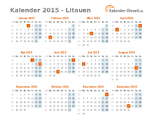Kalender 2015 Litauen mit Feiertagen zum Downloaden und Ausdrucken Kalender 2015 Litauen mit Feiertagen