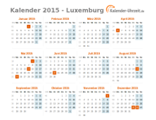 Kalender 2015 Luxemburg mit Feiertagen