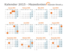 Kalender 2015 Mazedonien mit Feiertagen