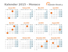 Kalender 2015 Monaco mit Feiertagen