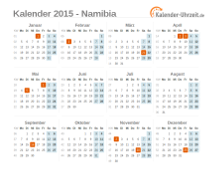 Kalender 2015 Namibia mit Feiertagen