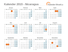 Kalender 2015 Nicaragua mit Feiertagen