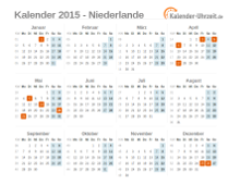 Kalender 2015 Niederlande mit Feiertagen