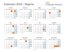 Kalender 2015 Nigeria mit Feiertagen